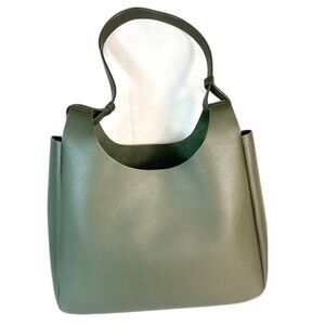 Neiman Marcus NWOT Olive Green Faux Leather Hobo Shoulder Tote Bag